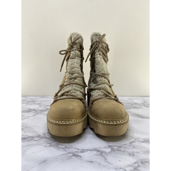 Calvin Klein Alaina Faux Shearling Boot in Light Natural Suede sz 8 - Picture 2 of 10